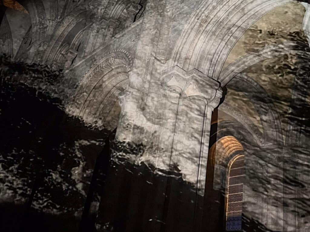 EveryOne Ever documentation image, as Durham Cathedral fills with waterfalls